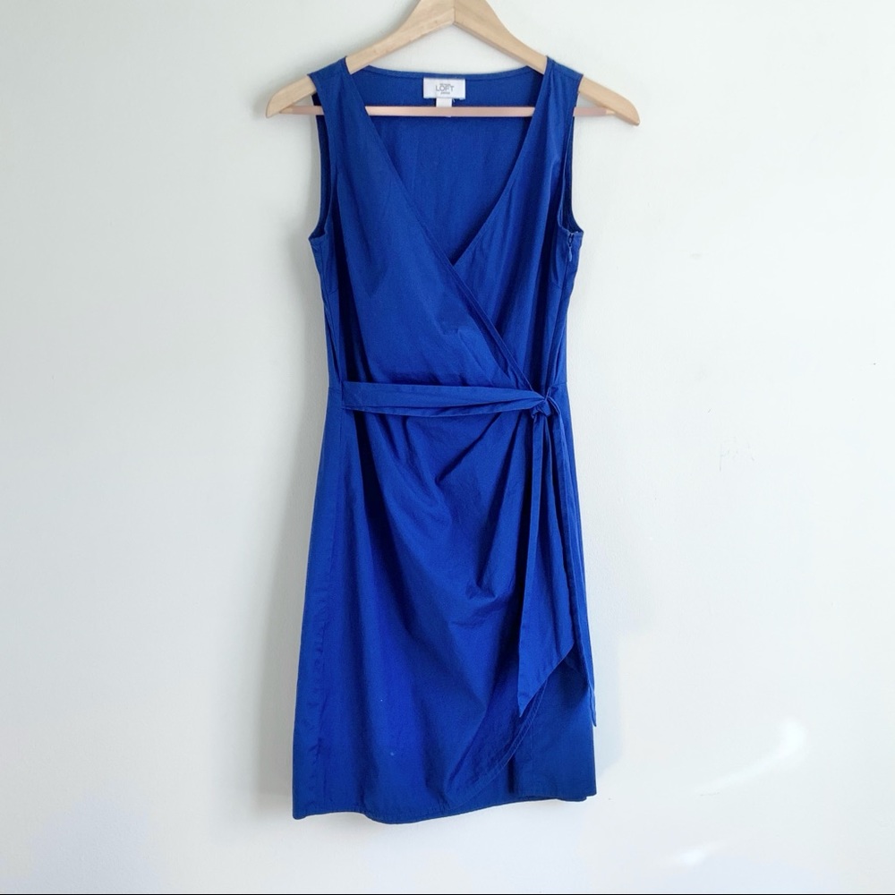 NEW LOFT Royal Blue Sleeveless Wrap Dress